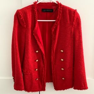 Zara red tweed blazer